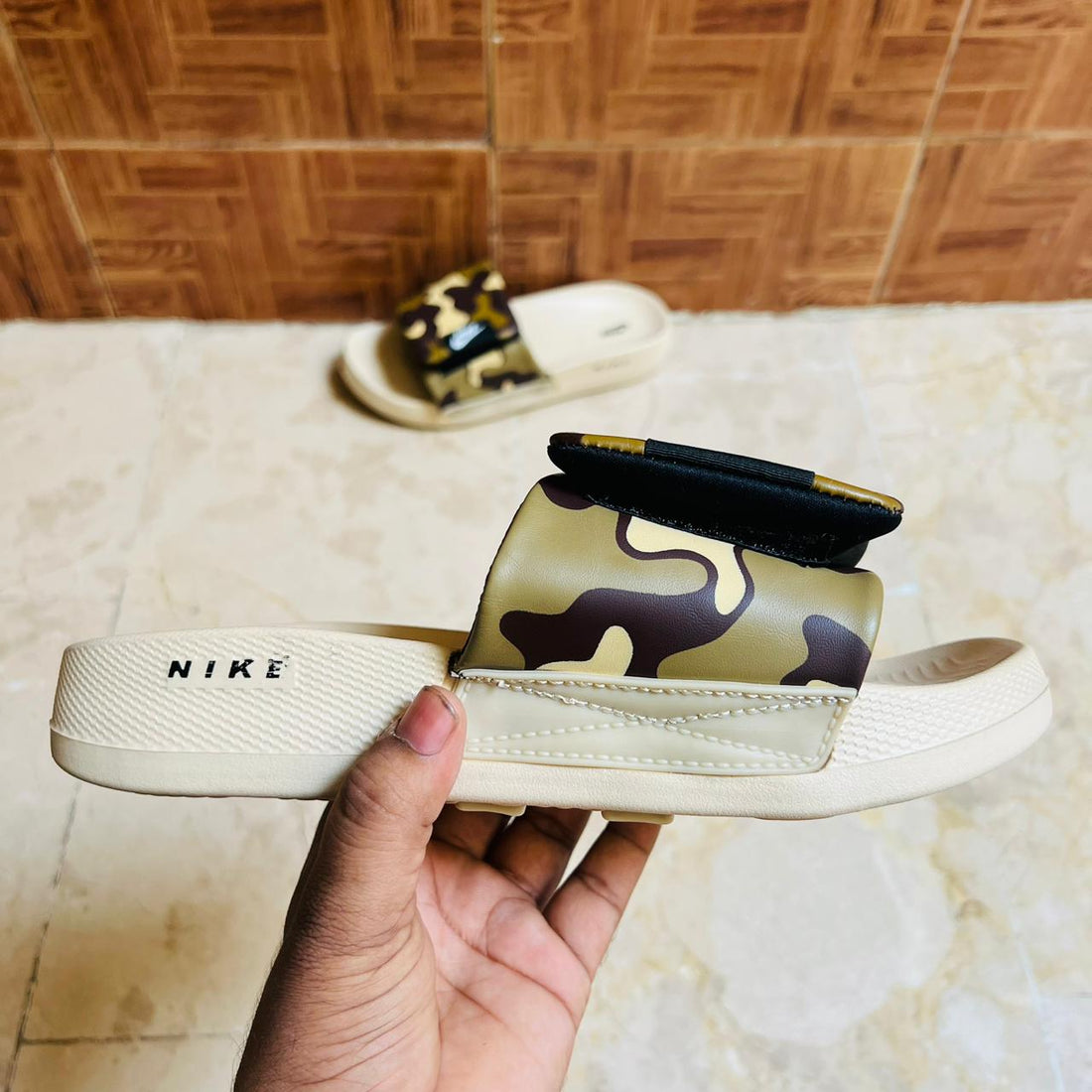 Nk-Inspired Beige & Brown Slide