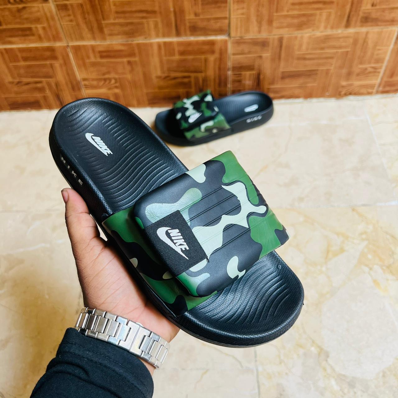 Nk-Inspired Black & Green Camo Adjustable Comfort Slide